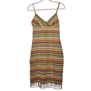 Ceduxtion Crochet Dress Beaded  Fringe Sleeveless‎ Babydoll Festival Party Y2k L